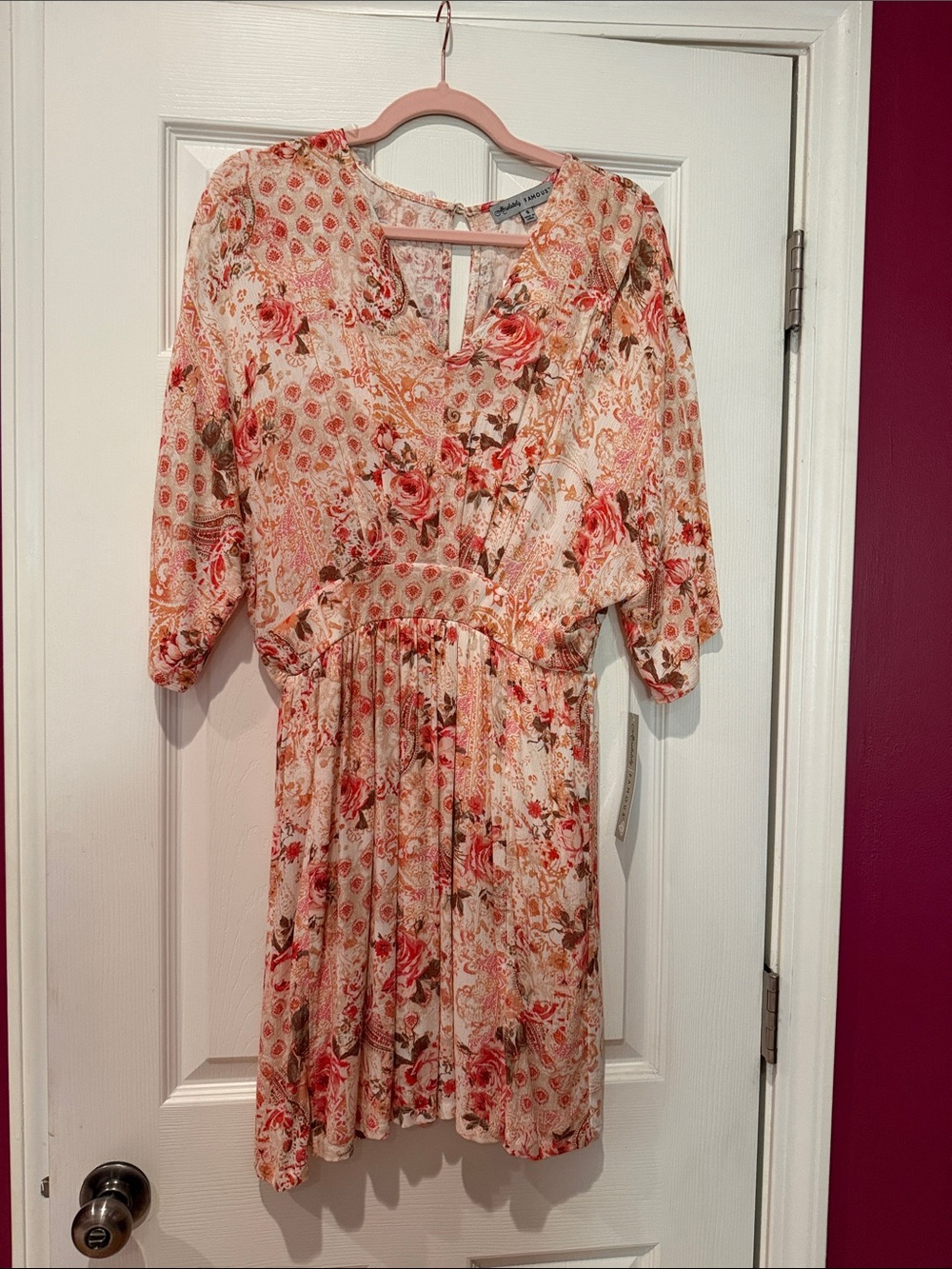Absolutely Famous Peach-Pink Floral Midi Dress